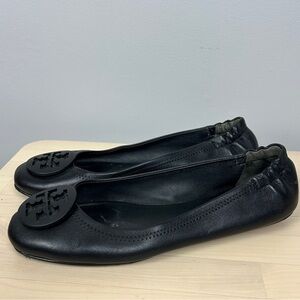 TORY BURCH Minnie Travel Ballerina Flats Black Size 8 Leather Ballet Minimal